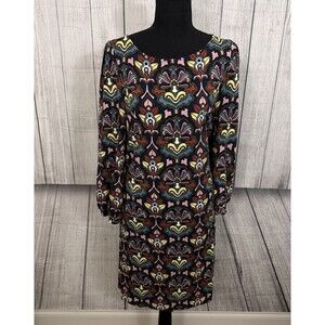 Boden Women's US 14 Navy Geometric Long Sleeve Stretch Jersey Shift Midi Dress